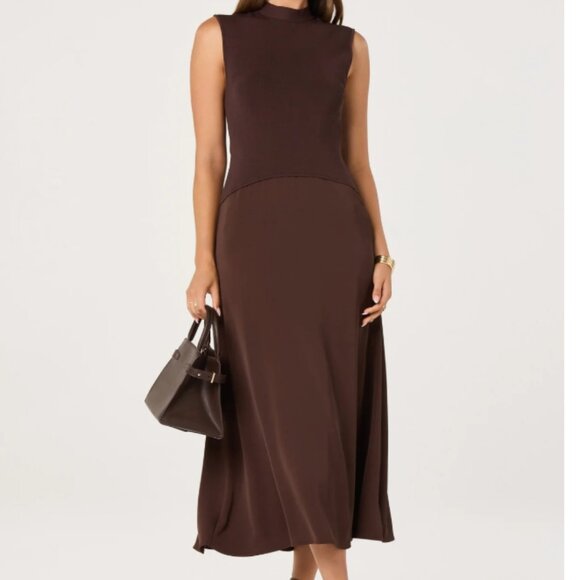 Brown High Neck Tie-Back Midi Dress | ASTR the Label | NWT - Picture 1 of 9